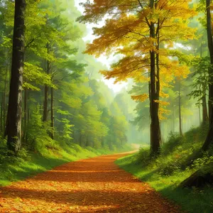 Fall Foliage Serenity: Vibrant Path Through Enchanting Woods