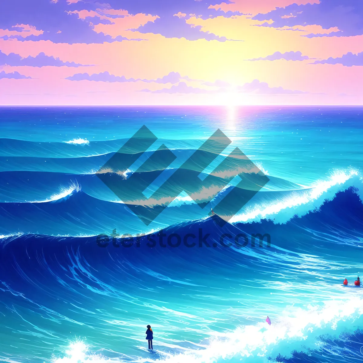 Picture of Serene Seascape with Vibrant Sunset Sky