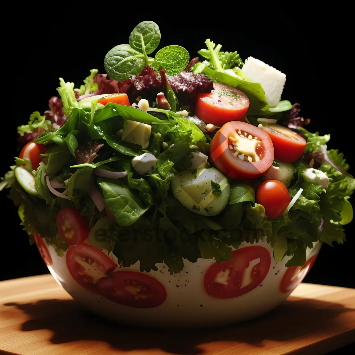 Picture of Fresh Vegetarian Salad with Diced Tomatoes and Cucumbers