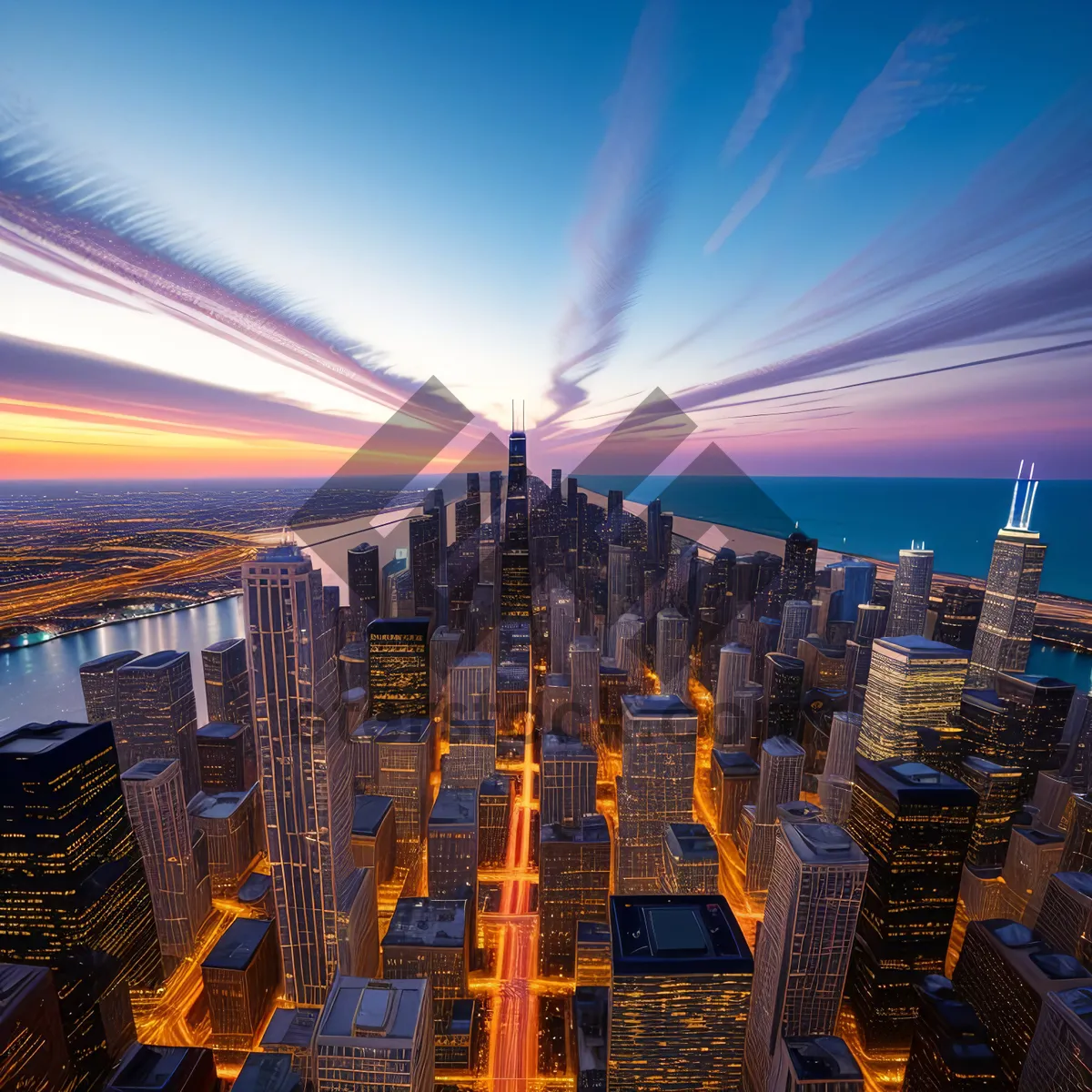 Picture of City Lights at Sunset: Urban Skyline and River