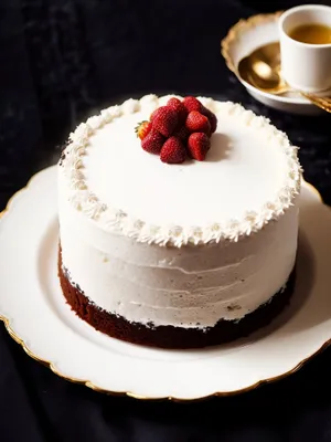 Delectable Fruit Cream Cake with Raspberry Icing