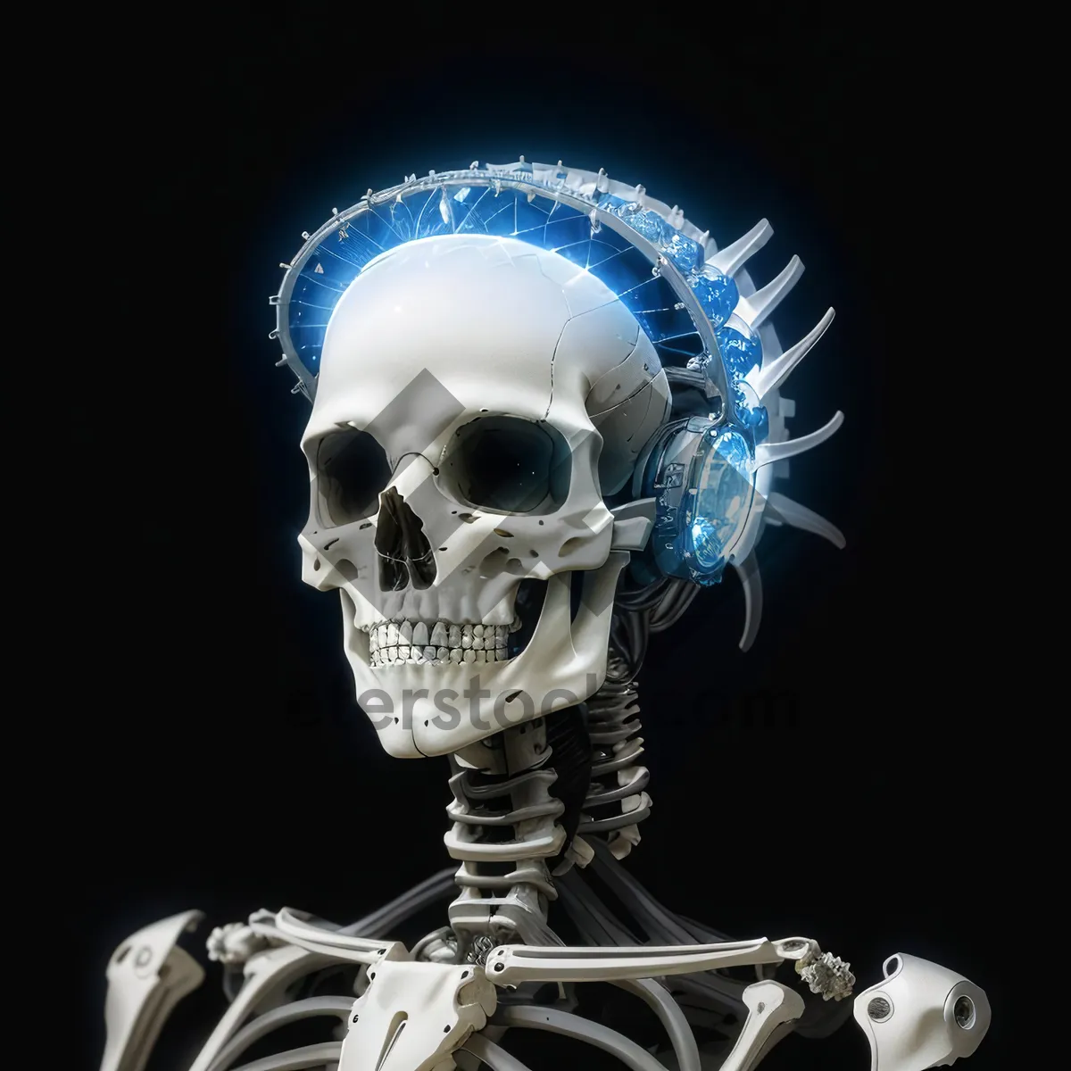 Picture of Male skull sculpture with black mask and skeleton