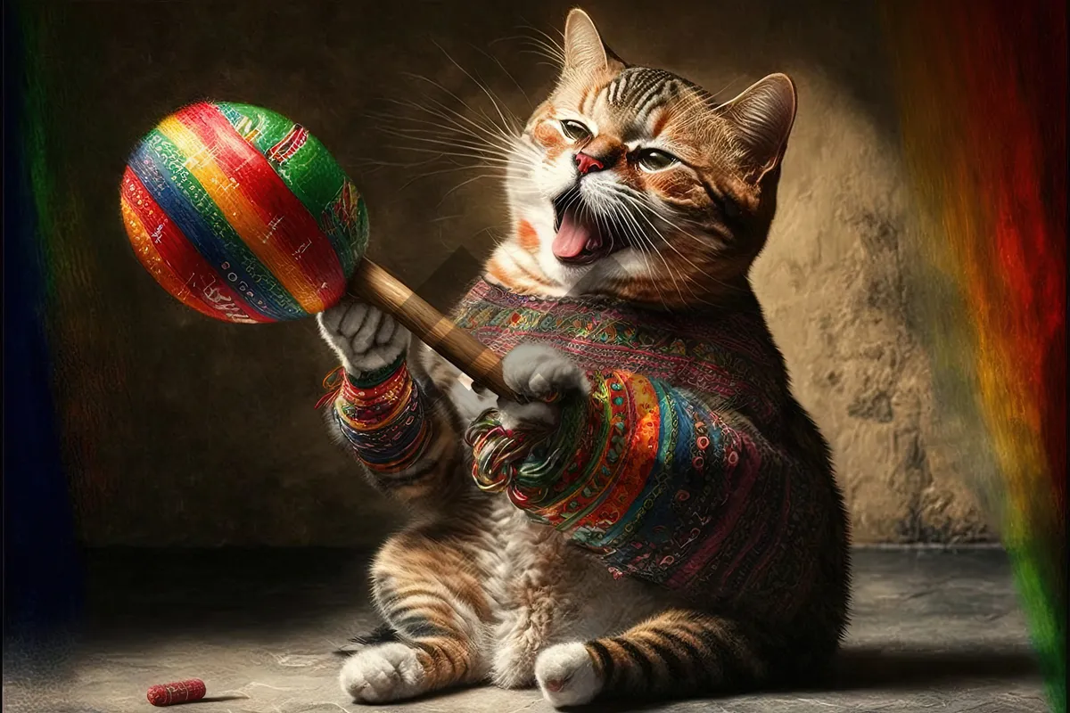 Picture of Cute cat with maraca musical instrument