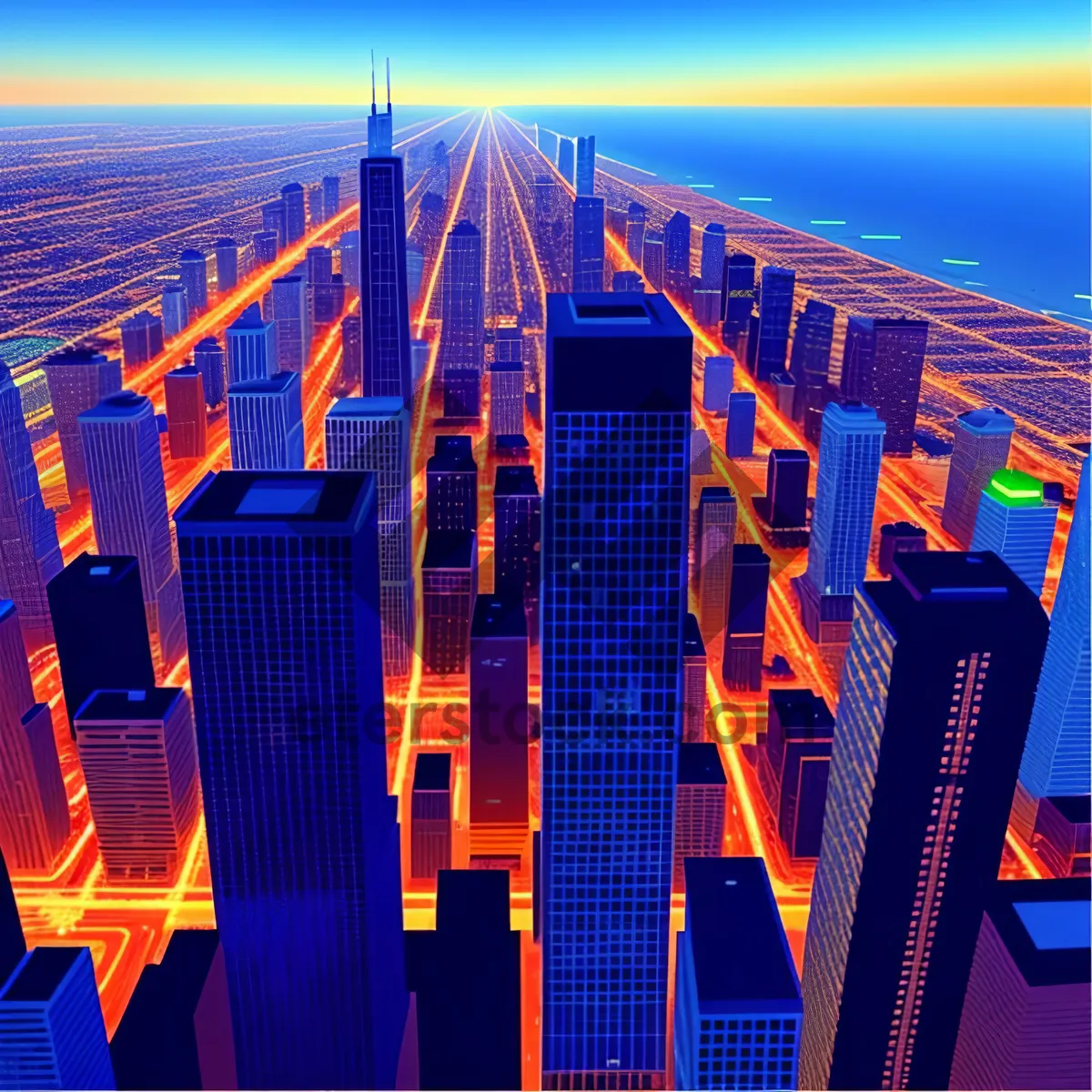 Picture of Modern Urban Skyline with Towering Skyscrapers