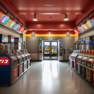 Modern Supermarket Interior with Slot Machine