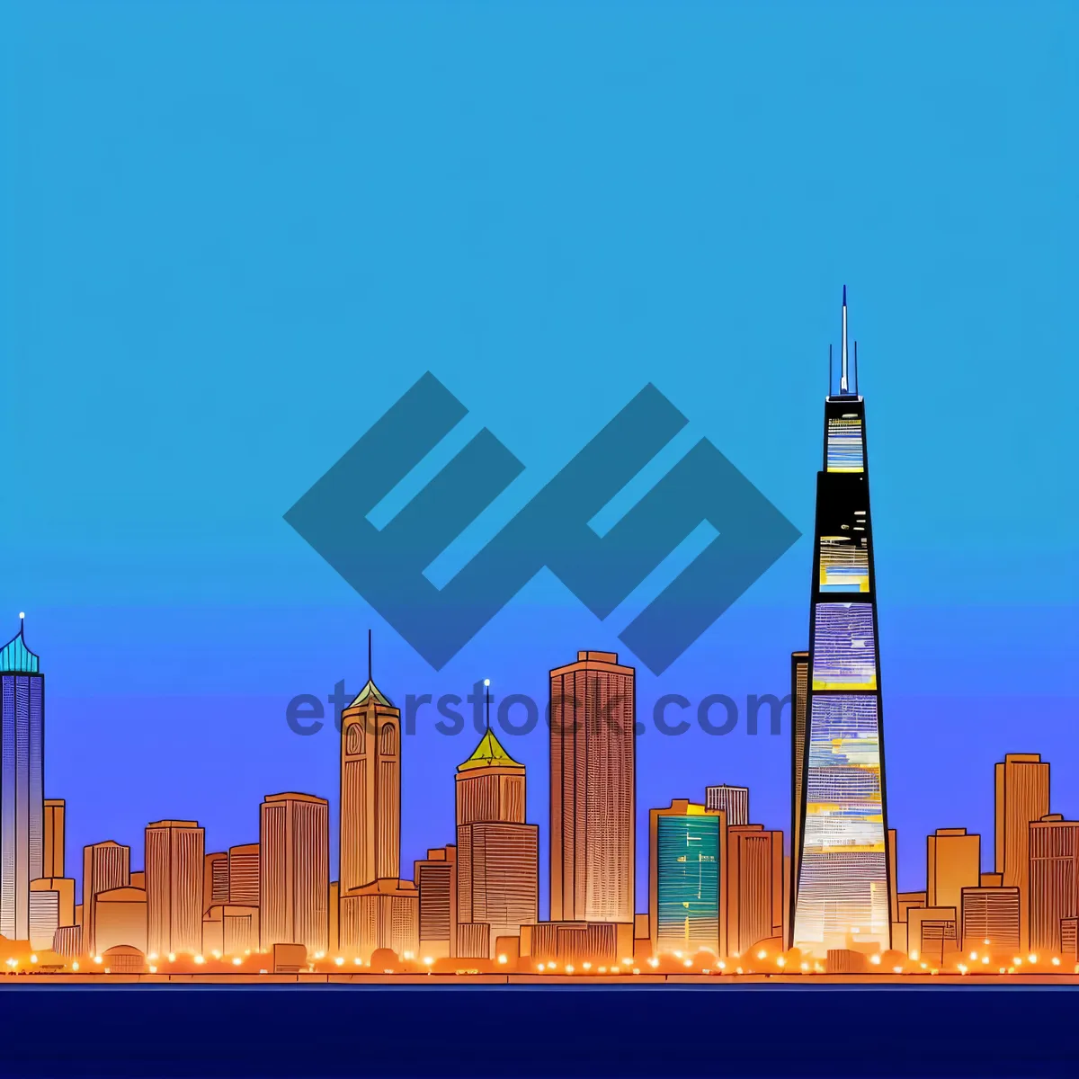 Picture of Cityscape at Night: Majestic Skyline Reflections