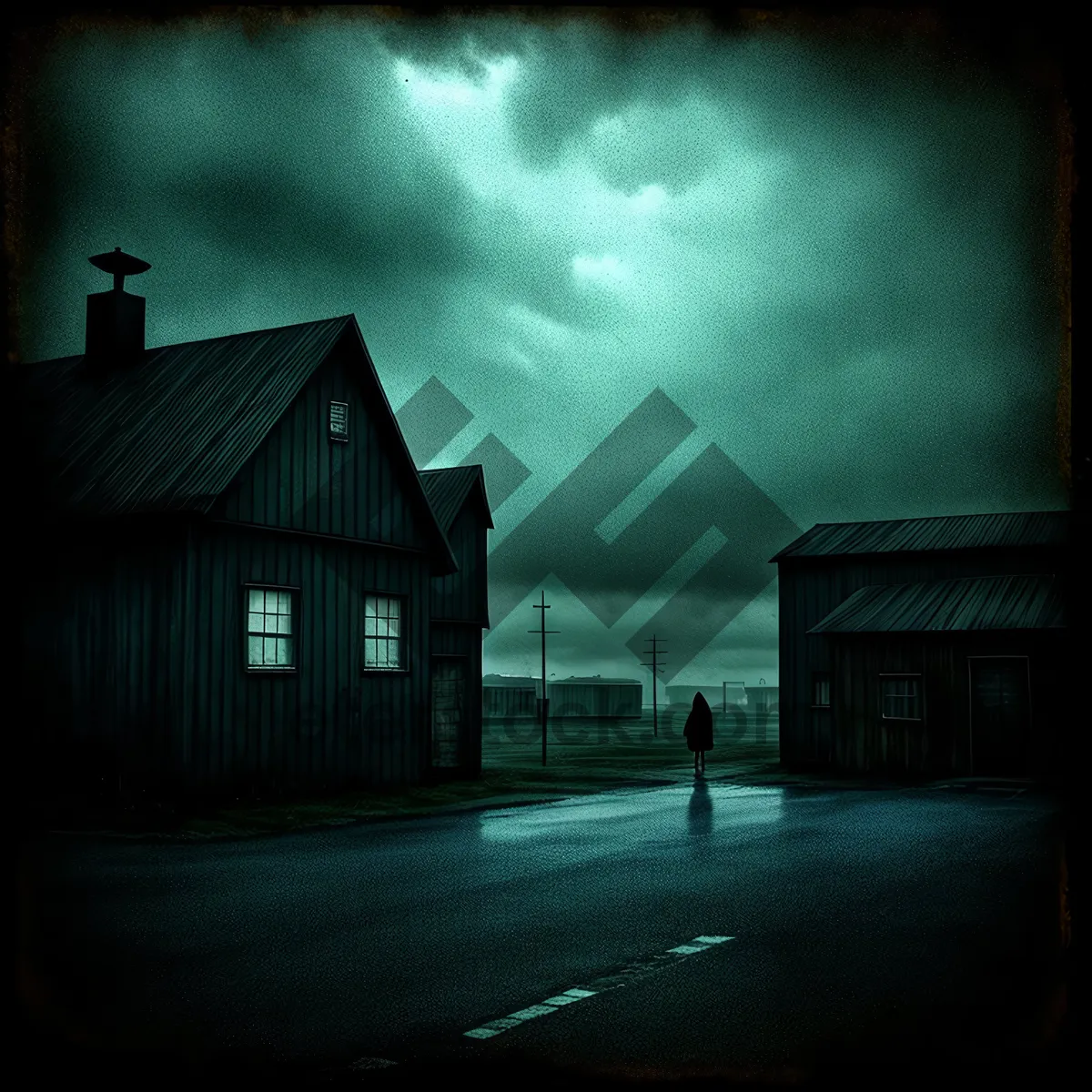 Picture of Old Barn at Night: Sky and Outbuilding