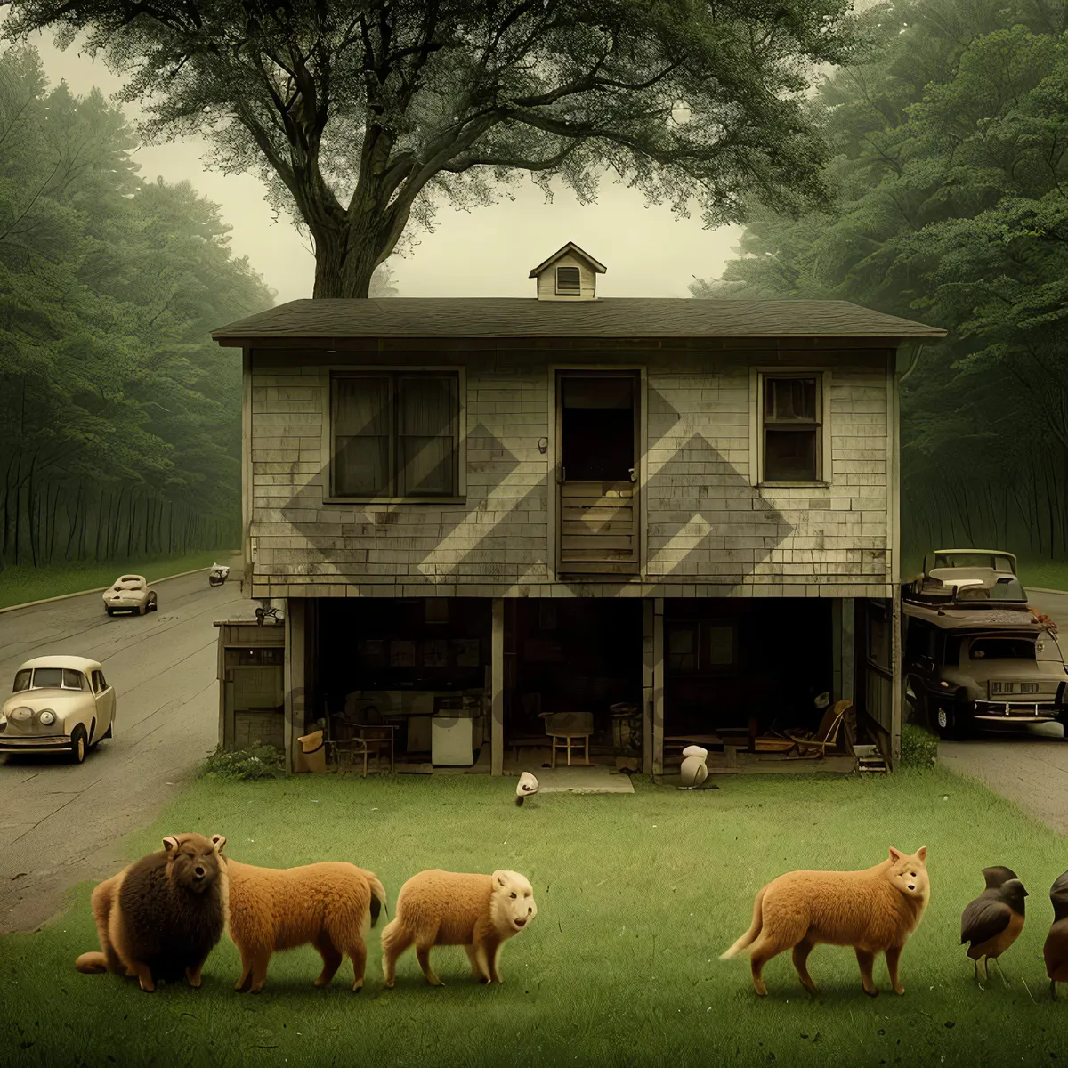 Picture of Rural Livestock Grazing in a Green Pasture