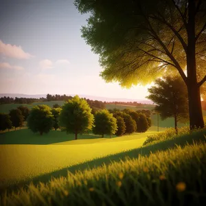Vibrant rapeseed field under the sunny sky.