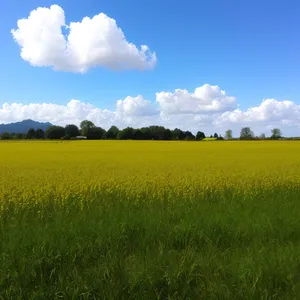 Rural Rapeseed Field Under Clear Blue Sky