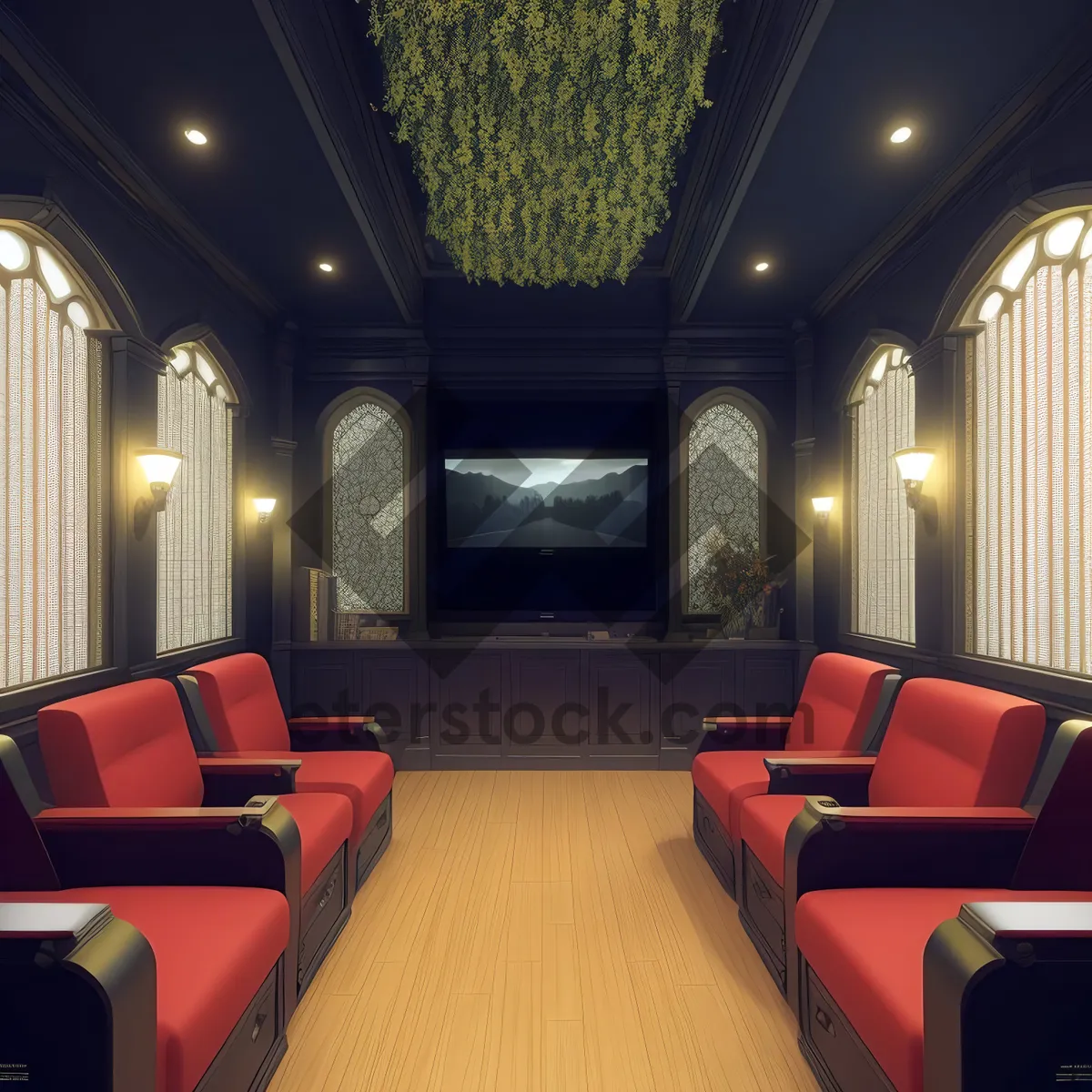 Picture of Modern Living Room Interior with Home Theater Setup