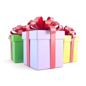 Festive 3D party gift box with ribbon bow