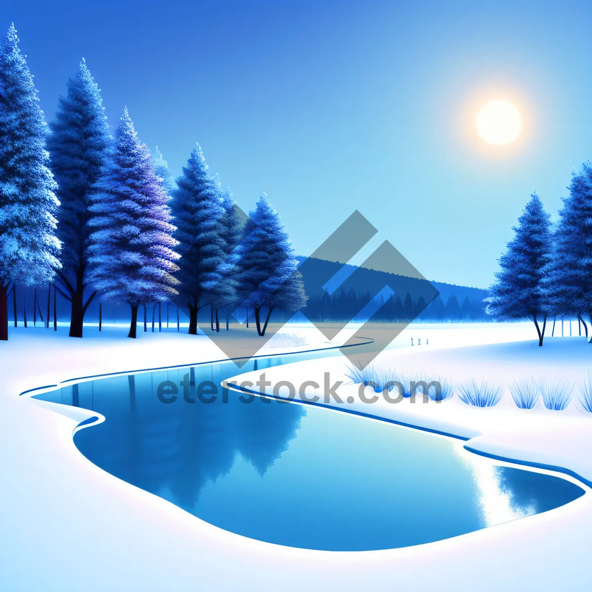 Picture of Winter Wonderland Reflection: Majestic Snow-Covered Mountains and Frosty Lake