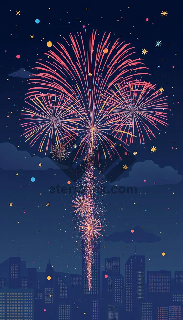 Picture of Colorful Firework Display in the Dark Night Sky