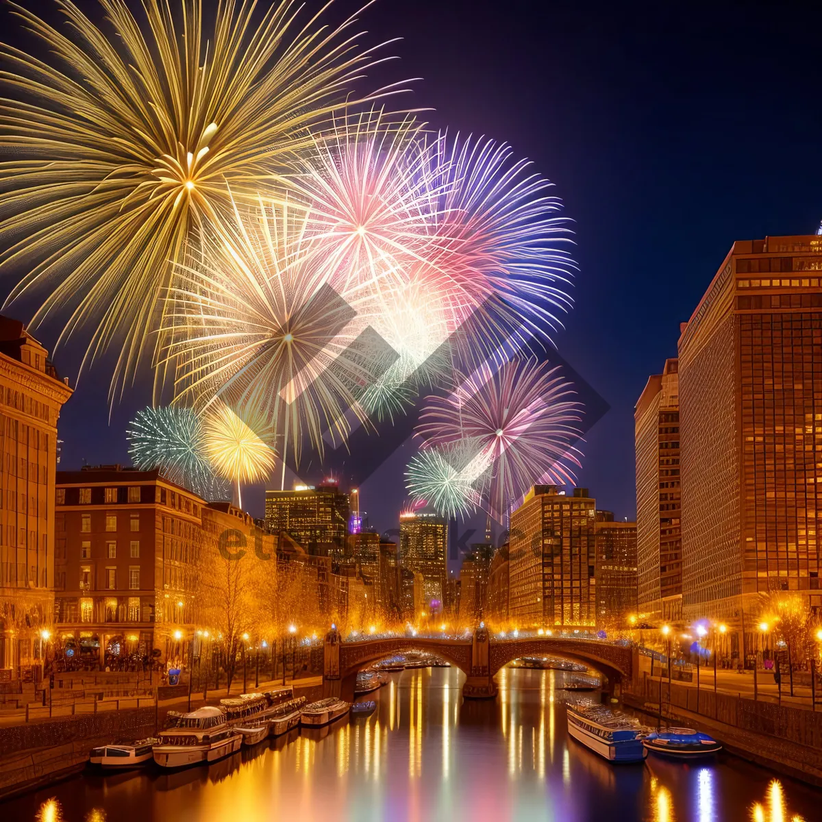 Picture of City Nightscape: Illuminated Skyline Over Waterfront