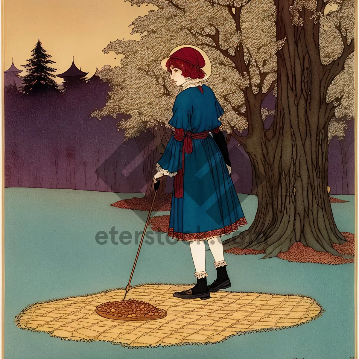 Picture of Male golfer using a broom as a cleaning implement