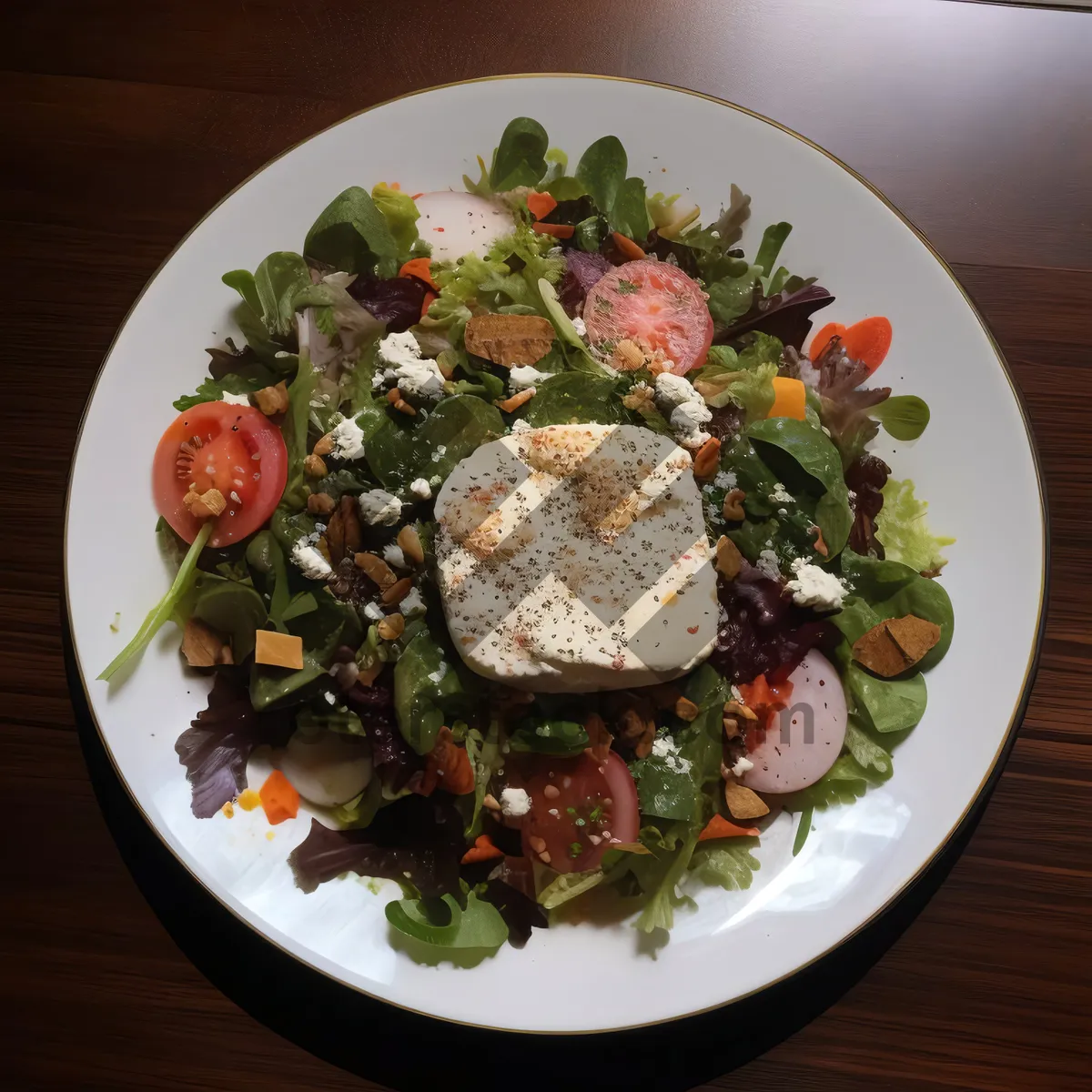 Picture of Fresh gourmet vegetable salad with grilled meat slice.