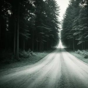 Scenic Road Through Forest with Sprinkler