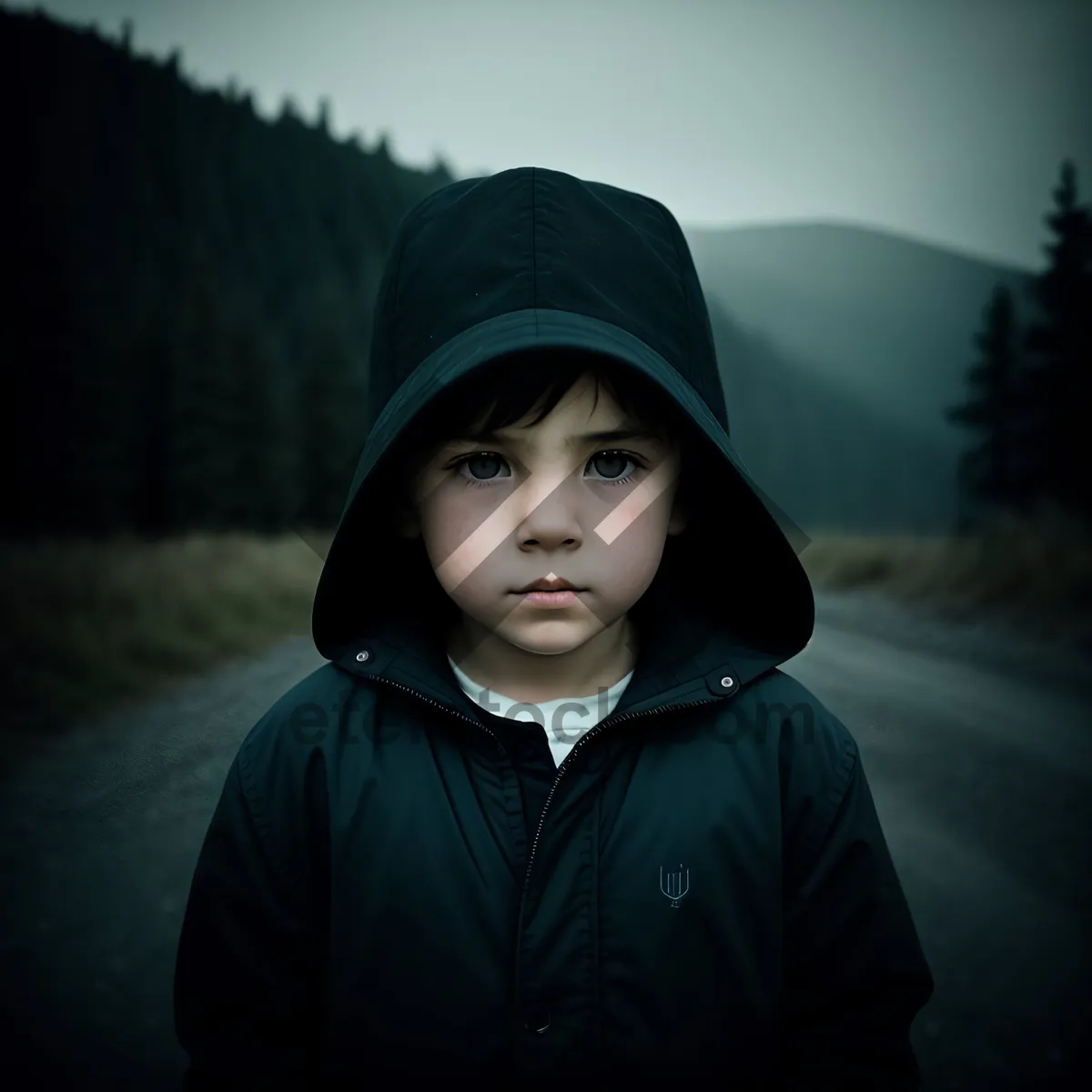 Picture of Happy child in cute sweater and hat