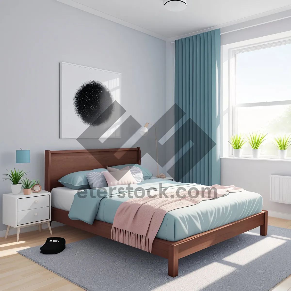 Picture of Modern bedroom with cozy interior and stylish furniture