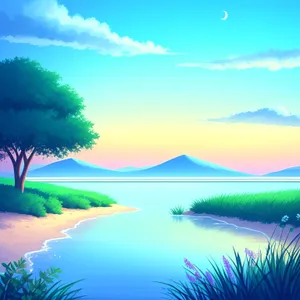 Tropical Sunset over Ocean and Beach