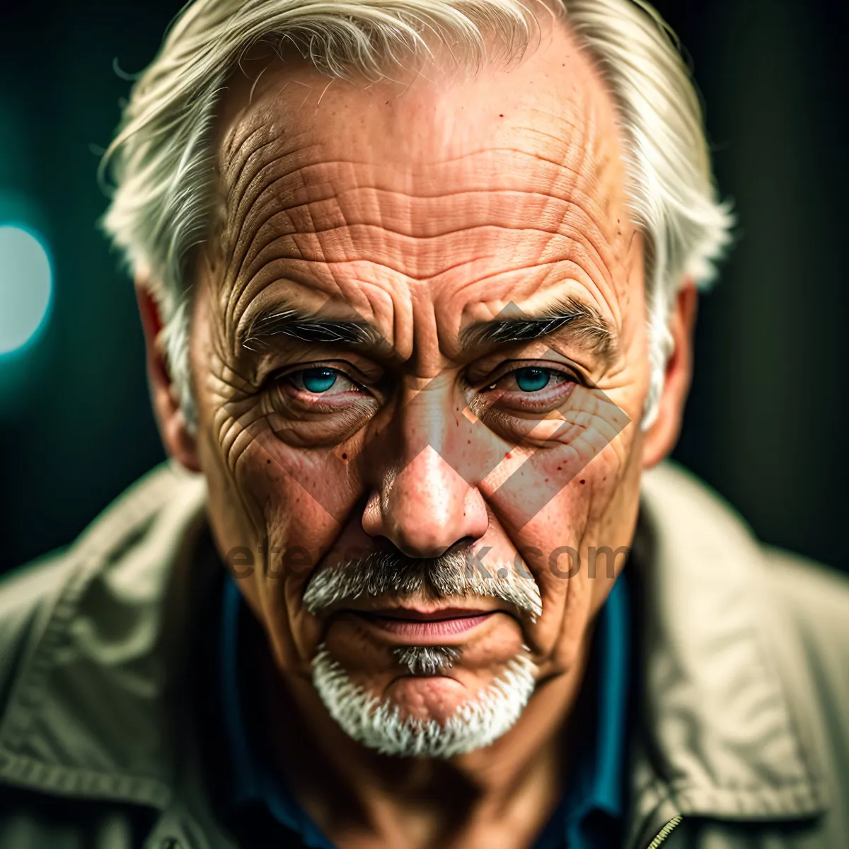 Picture of Serious-faced elderly man with a black background.