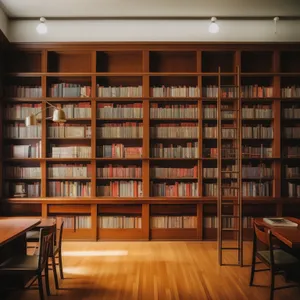 Modern Wood Chair in Home Library with Books