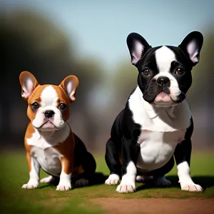 A studio portrait showcasing the adorable sight of a sitting Bulldog Terrier puppy with irresistible cuteness