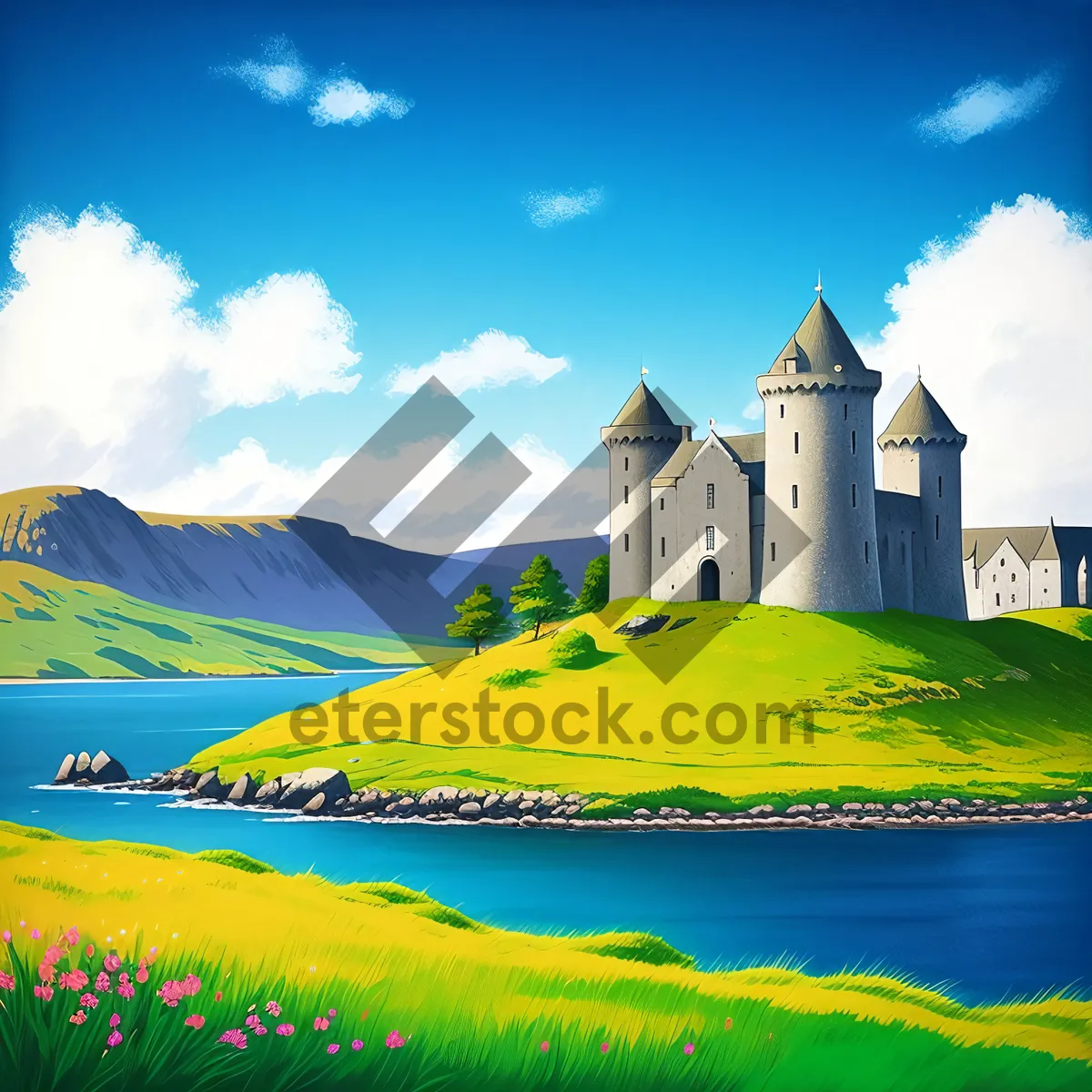 Picture of Serene Countryside Meadow with Clouds Overhead
