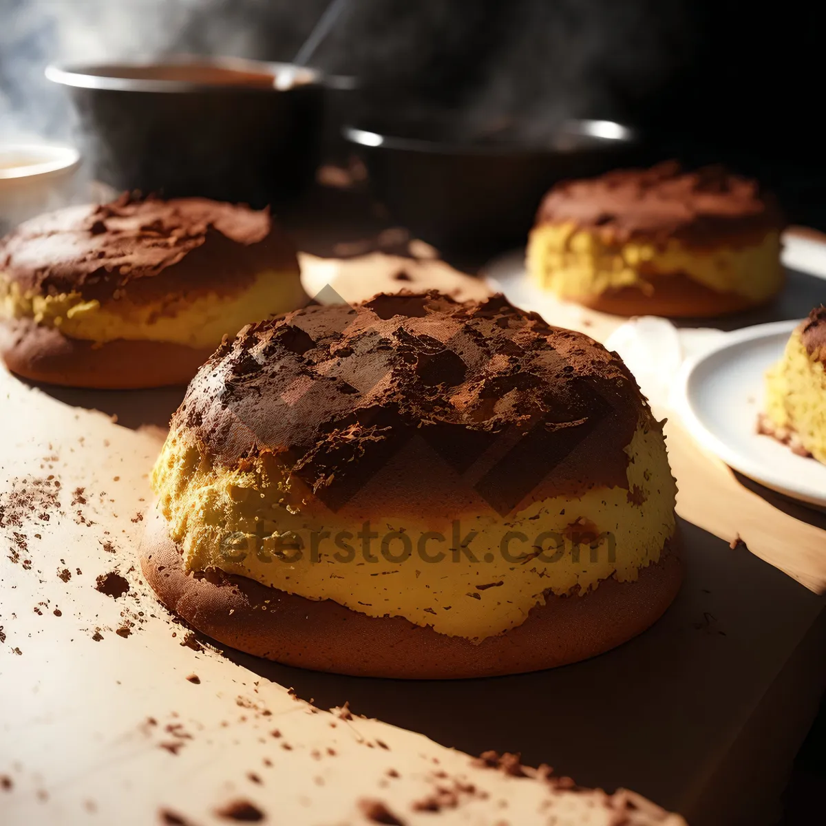 Picture of Delicious chocolate muffin with creamy chocolate sauce