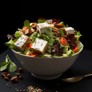 Fresh Vegetarian Salad with Cheese and Guacamole Dip