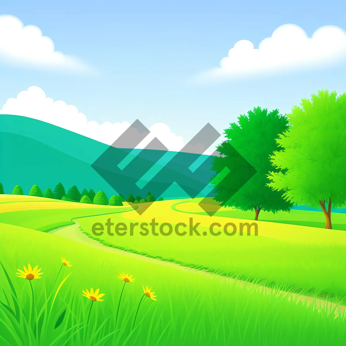 Picture of Vibrant Summer Meadow Amidst Rolling Hills