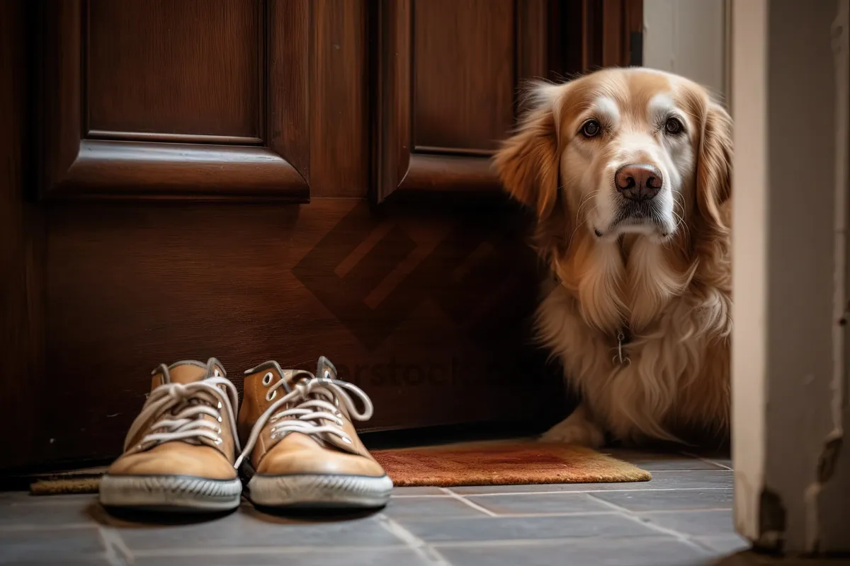 Picture of Golden Spaniel Puppy on Doormat