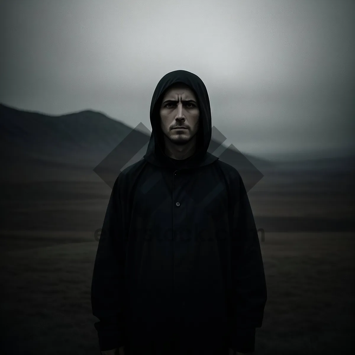 Picture of Dark Cloaked Man with Intense Expression