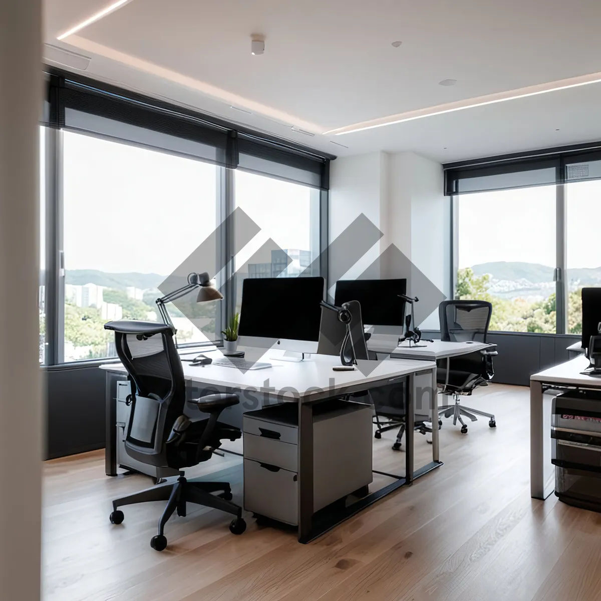 Picture of Modern office interior with stylish furniture and lamp