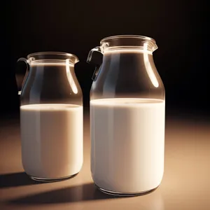 Refreshing Glass of Cold Milk in Transparent Bottle