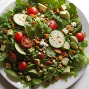 Fresh Healthy Vegetable Salad with Cheese and Dressing