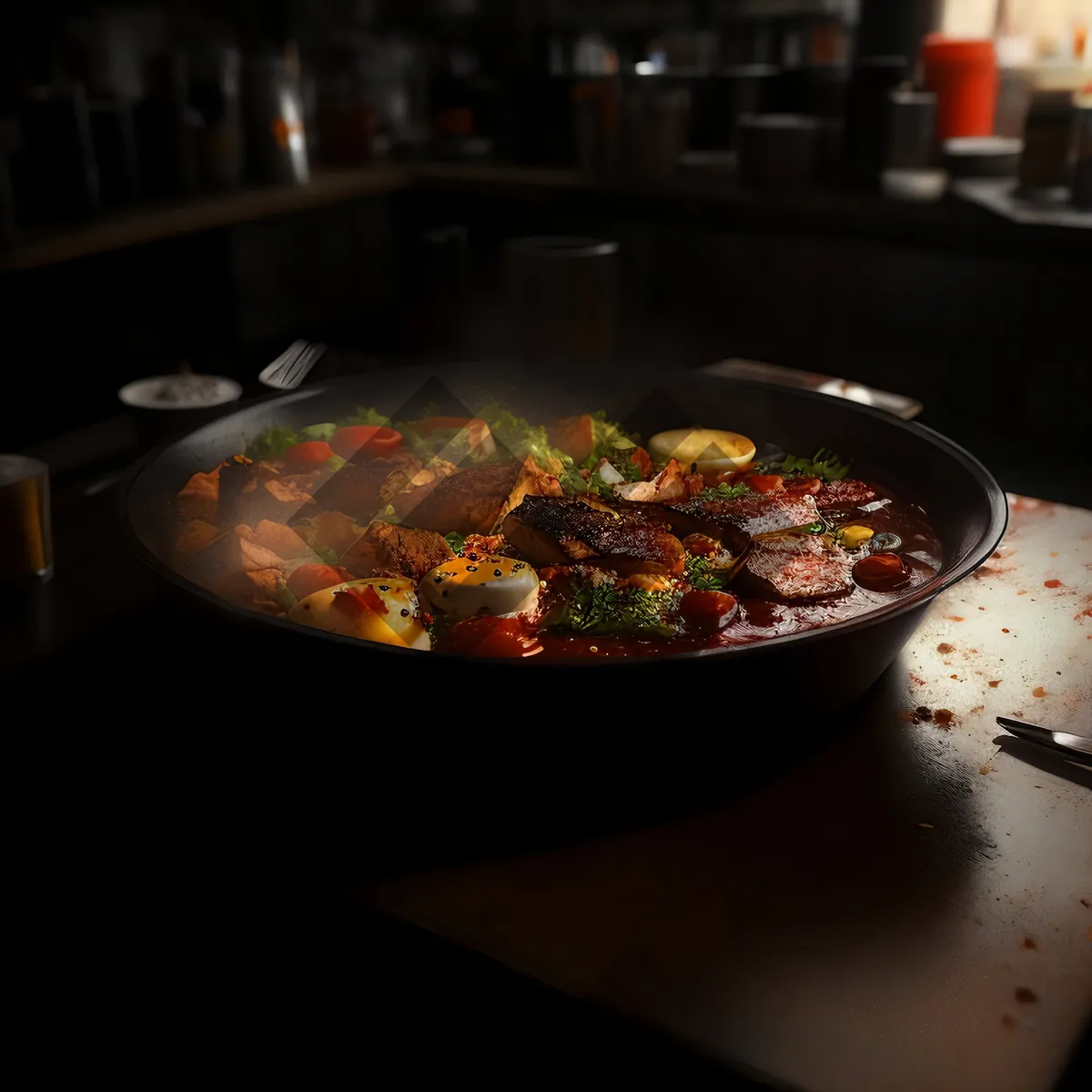 Picture of Delicious Gourmet Beef Salad with Fresh Vegetables and Pepper