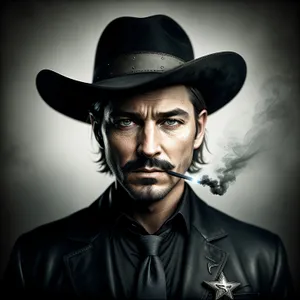 Attractive Cowboy Man in Black Hat - Fashion Portrait