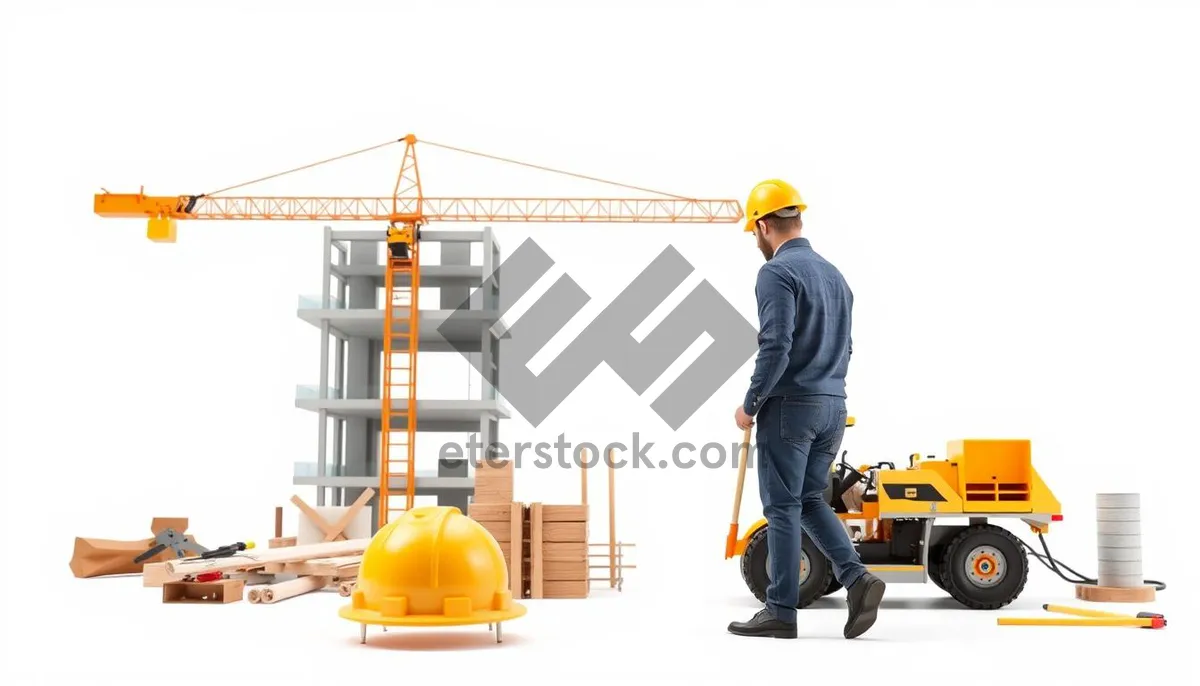 Picture of Industrial workers constructing building with crane