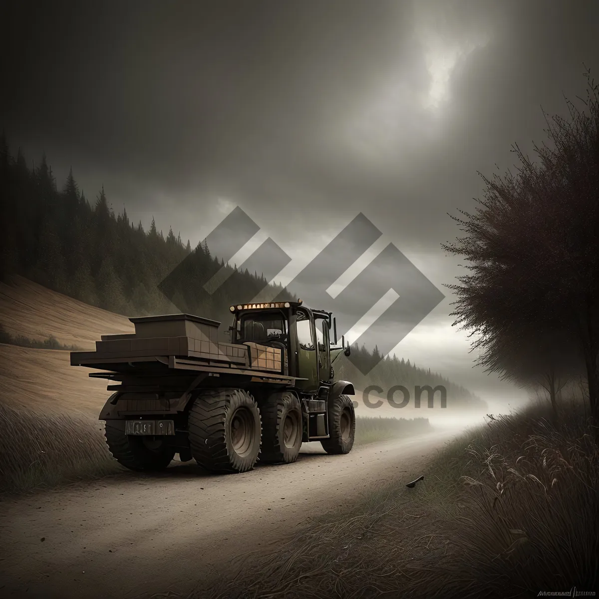 Picture of Snowplow in Action: Heavy-duty Vehicle Clearing a Rural Road