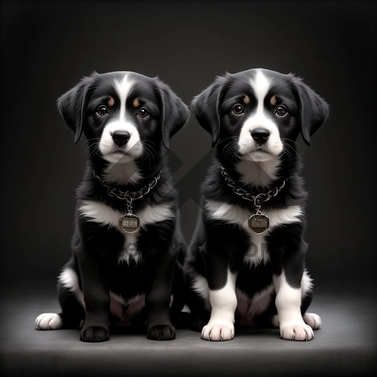 Picture of Adorable black puppy sitting with collar