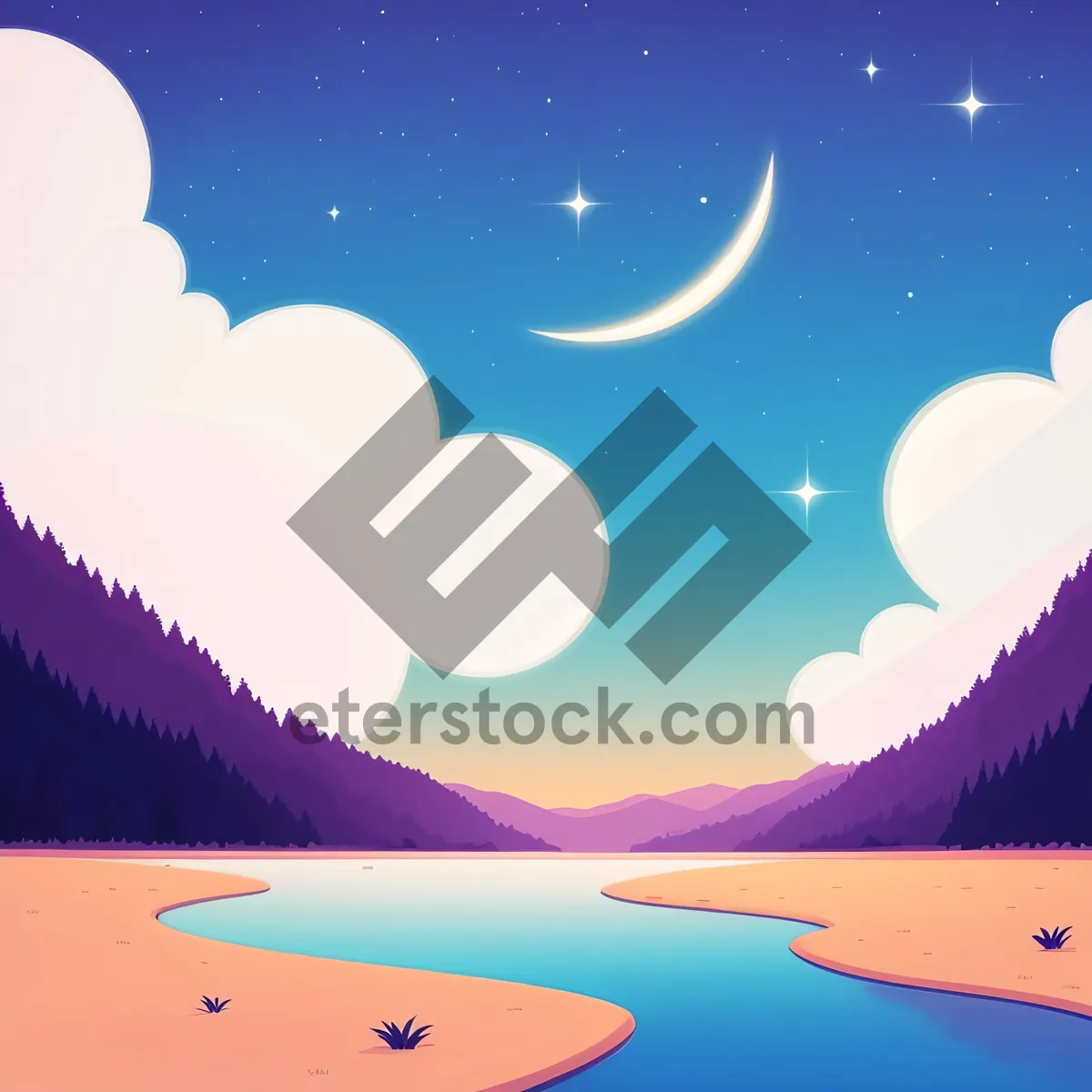 Picture of Majestic Winter Night: Moonlit Snowy Starry Sky
