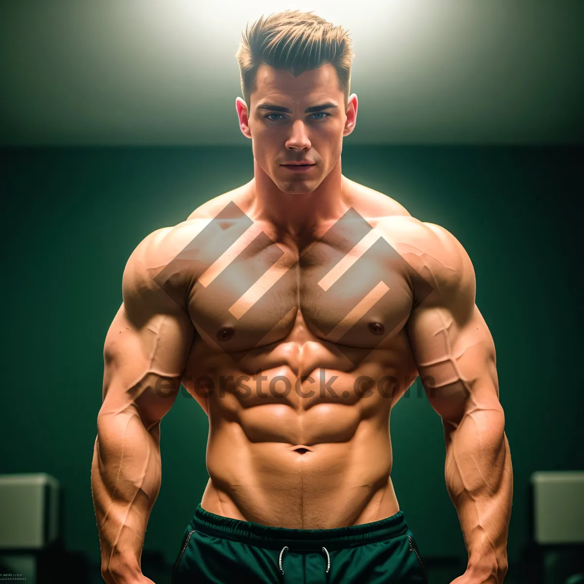 Picture of Macho Bodybuilder Flexing Muscles