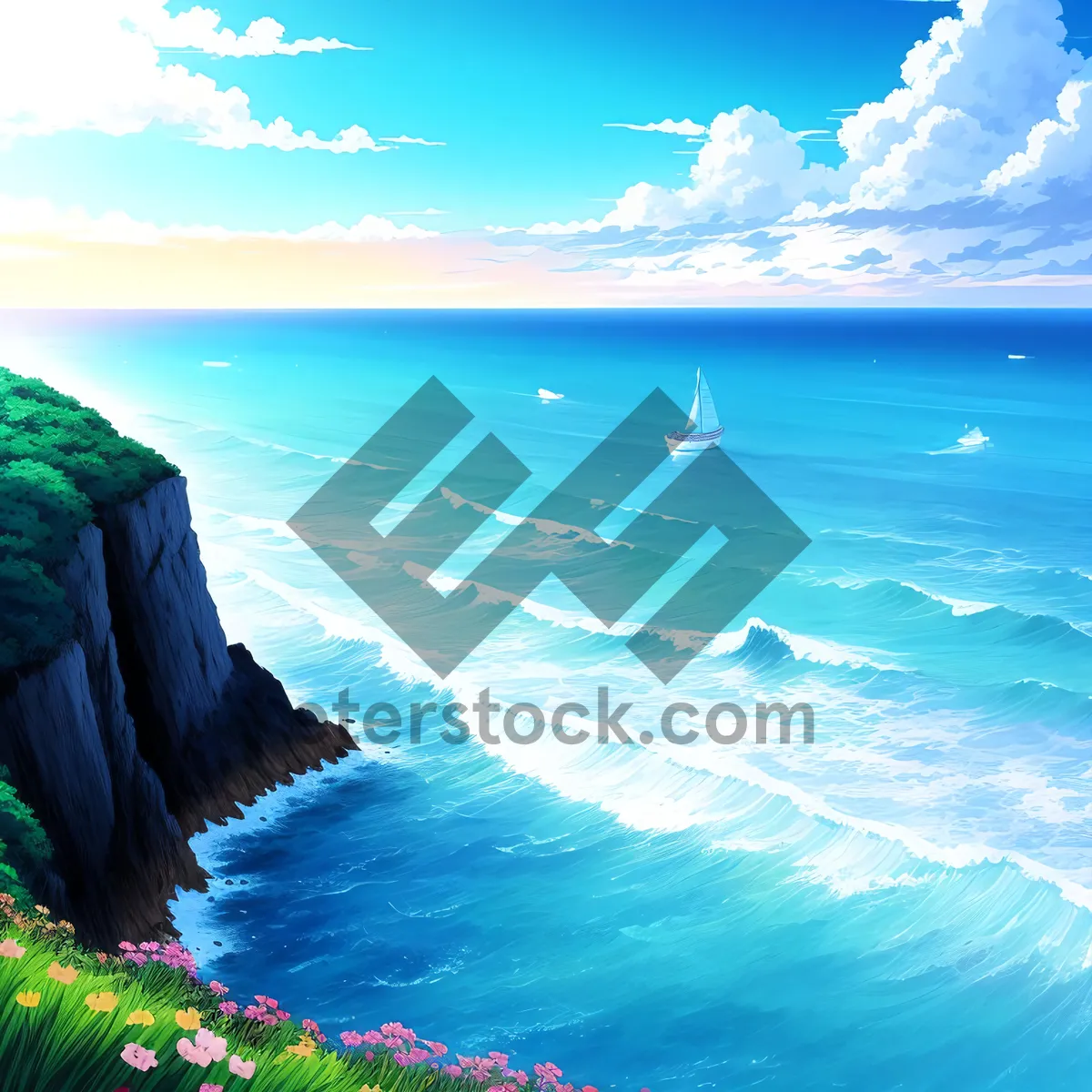 Picture of Sunny Shorescape: Tropical Beach with Turquoise Waves