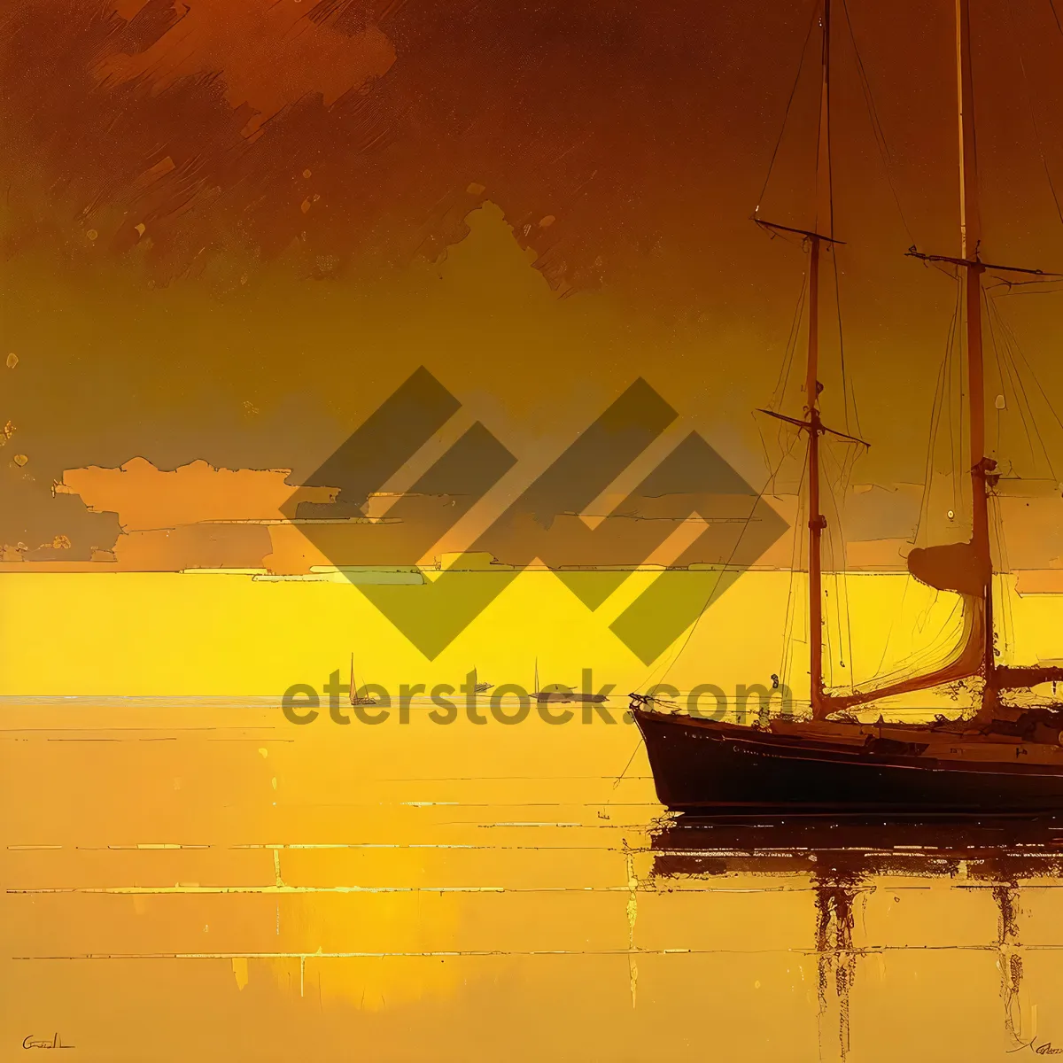 Picture of Nautical Sunset: Serene Sailboat in Harbor