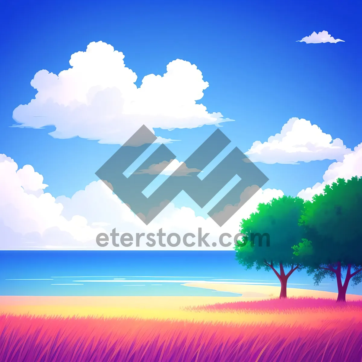Picture of Vibrant Summer Sky with Clouds Over the Ocean