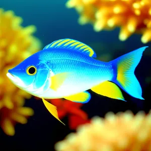 Golden Reef Fish swimming in Marine Aquarium