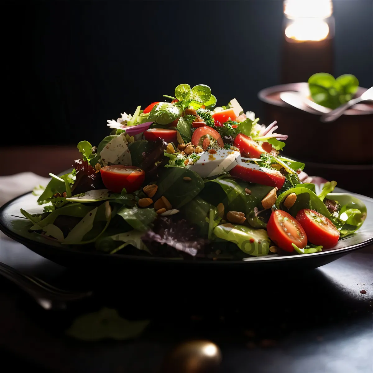 Picture of Fresh and Delicious Vegetable Salad with Tomato and Lettuce