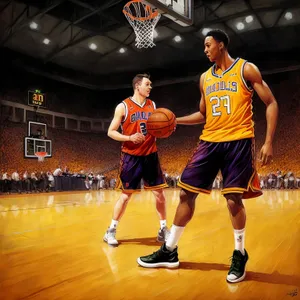 Active Men Competing in Intense Basketball Match